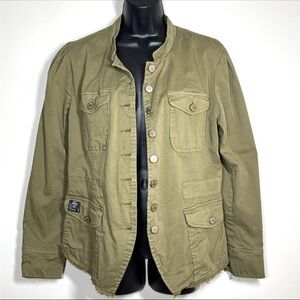 William Rast L Olive green military utility jacket 
button cotton blend Bragg